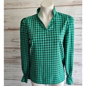Shein Green Houndstooth long sleeve blouse sz Small